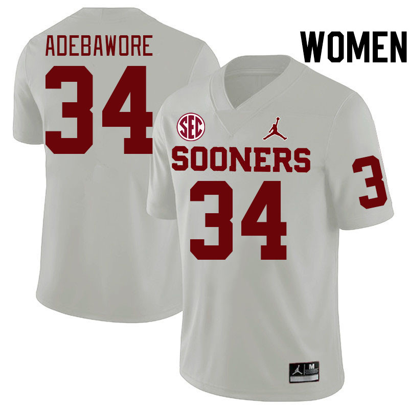 Women #34 Adepoju Adebawore Oklahoma Sooners 2024 SEC Conference College Football Jerseys-White